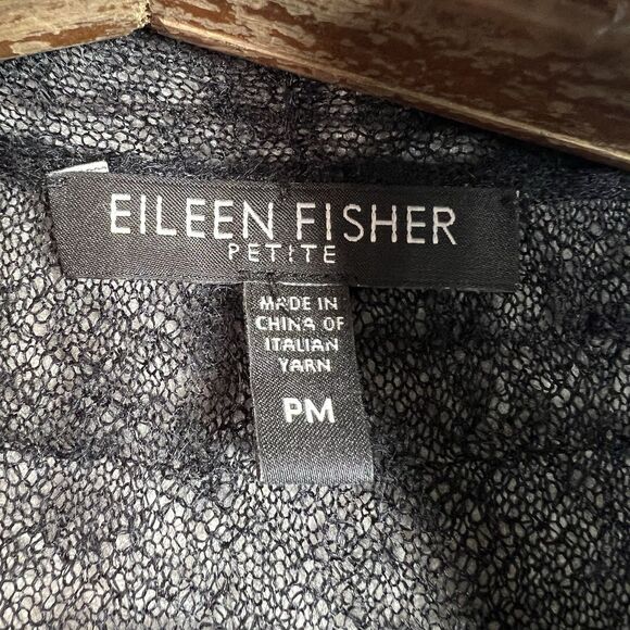 Eileen Fisher Mohair Blend Sweater Black Knit Open Front Cardigan Size PM - Picture 6 of 10